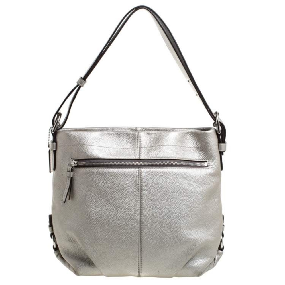 Coach Metallic Silver Leather Duffle Hobo
